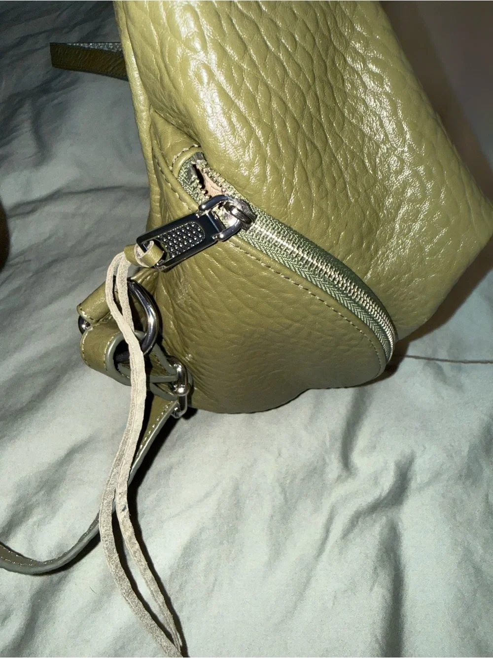rebecca minkoff mini olive green julian pebbled leather backpack
